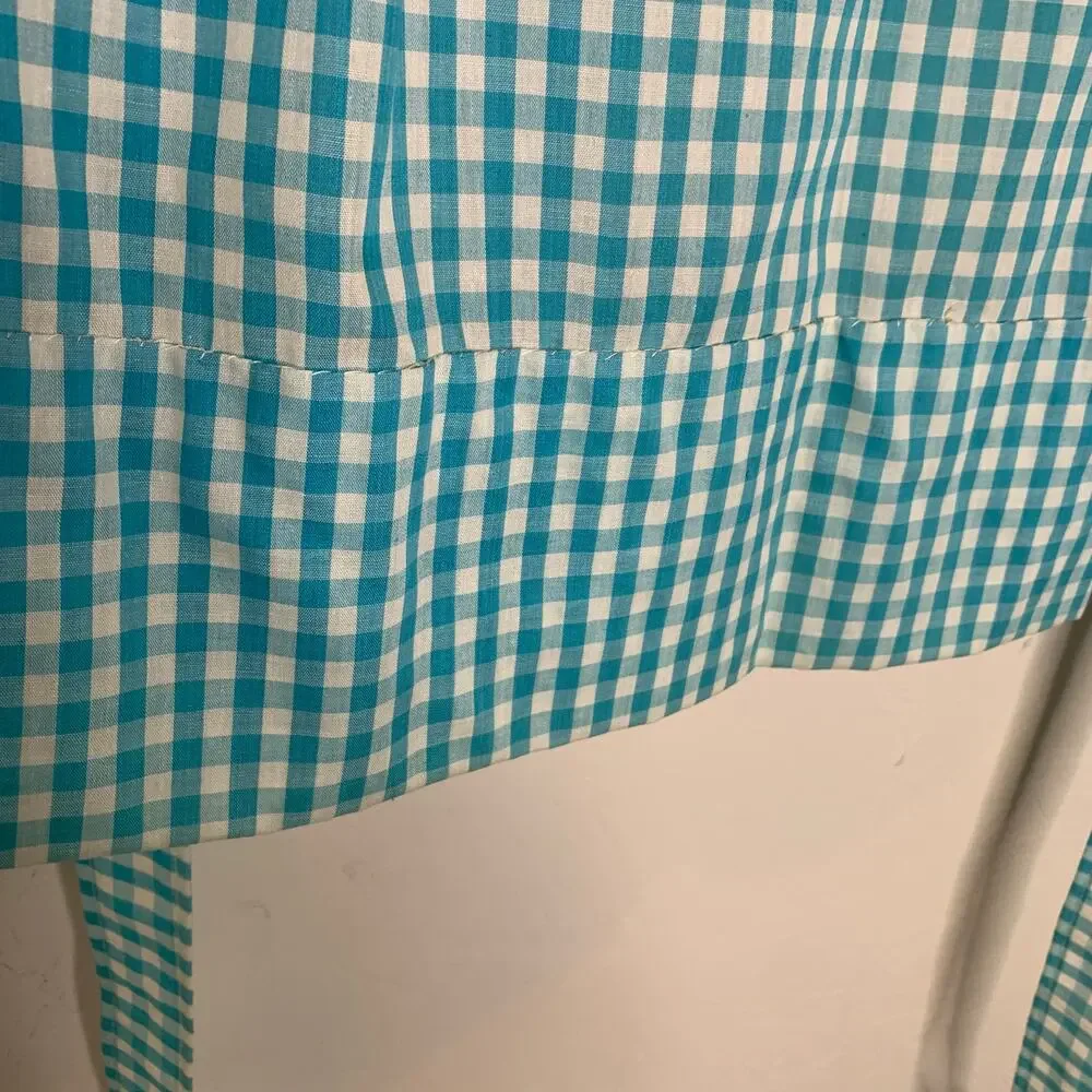 Vintage Turquoise Gingham Half Apron Hand Embroidered OSFM